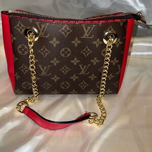 Red Trim Monogram Chain Shoulder Bag